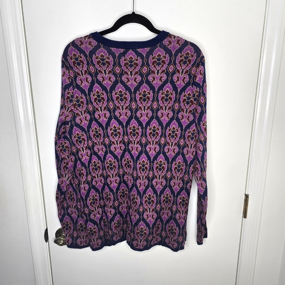 Lands' End Women's Vibrant Purple Patterned Cardigan 1X - Picture 3 of 5